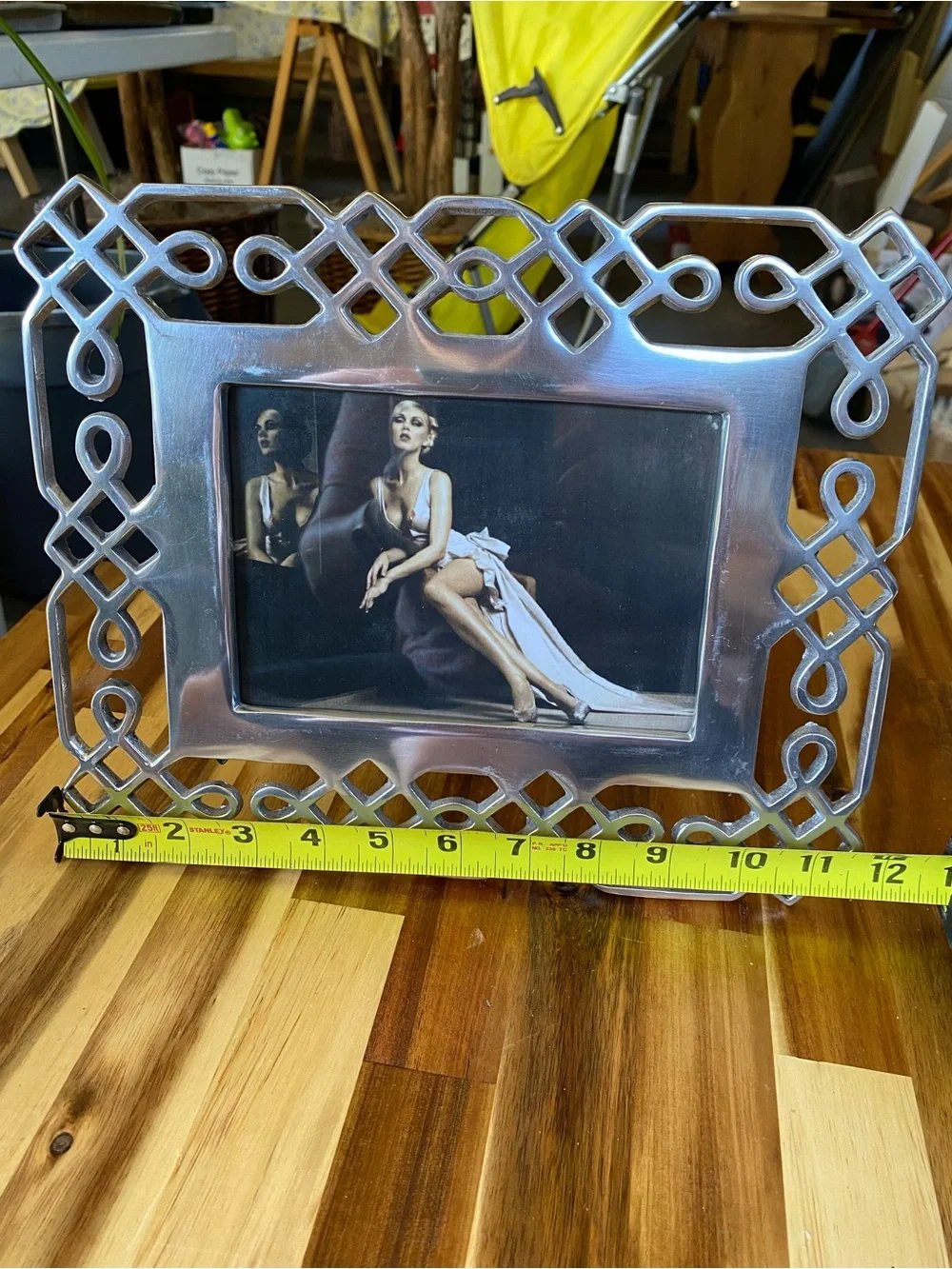 Zodax Silver Polished Metal Geometric Ornate 6.25x4.5 Photo Frame Freestanding